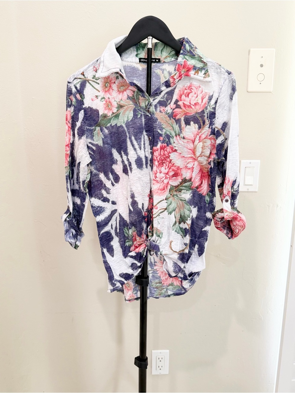 David Cline Floral Crushed Button Down Shirt Boho Garden